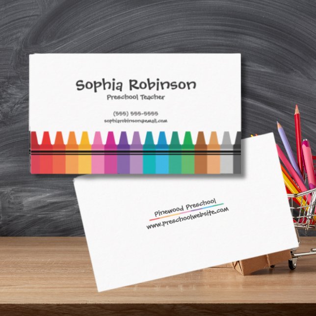Carte De Visite Enseignant en maternelle Rainbow Crayons  (Créateur téléchargé)