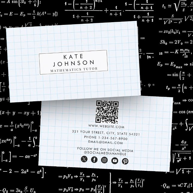 Carte De Visite Enseignant en mathématiques Tutor Graphe Enseignan (Mathematics Teacher Tutor Graph Teacher QR Code Business Card)