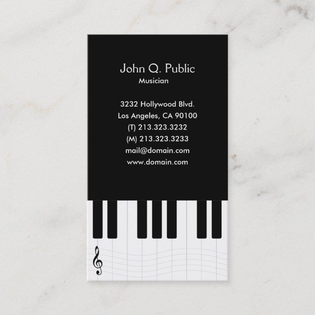 Carte De Visite Enseignant en piano Tutor (Devant)