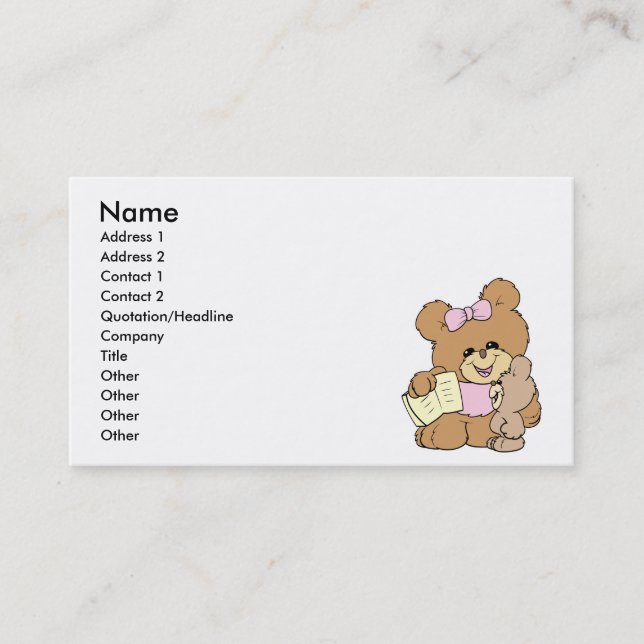 Carte De Visite enseignant enseignant la conception d'ours en pelu (Devant)