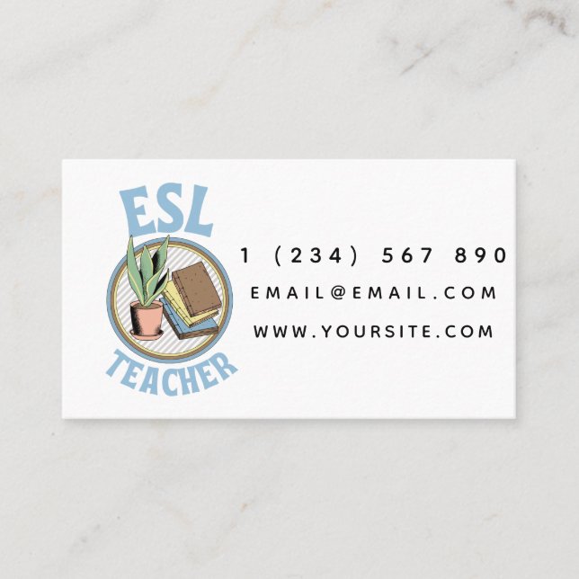 Carte De Visite Enseignant ESL Anglais Instructeur Langue Simple A (Devant)