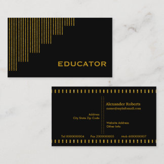 Carte De Visite Enseignant Gold, noir à bandes verticales