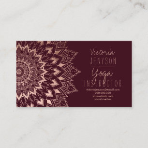 Carte De Visite Enseignant Rose de yoga de mandala burgundy à fleu