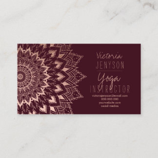 Carte De Visite Enseignant Rose de yoga de mandala burgundy à fleu