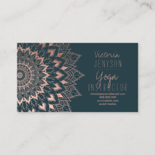 Carte De Visite Enseignant Rose de yoga vert mandala à fleurs d'o
