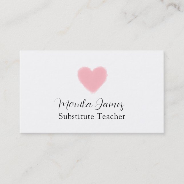 Carte De Visite Enseignant substitut au coeur rose minimal (Devant)