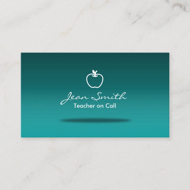 Carte de visite enseignant Turquoise simple Apple (Devant)