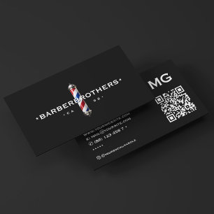 Carte De Visite Enseigne de barbier classique élégante noire 