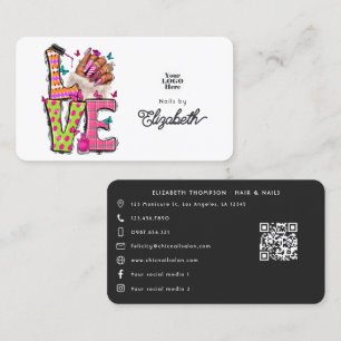 Carte De Visite Enseigne de salon de manucure "Amour" colorée pour