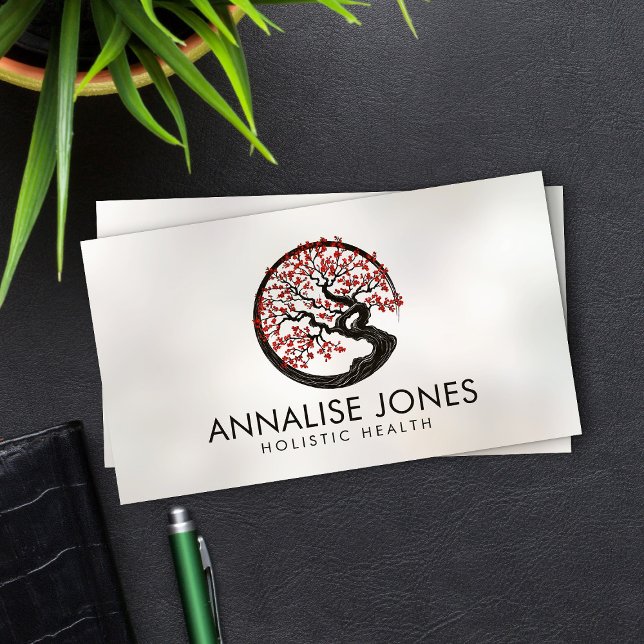 Carte De Visite Enso Zen Circle Sakura Tree - Fleur de cerisier ro (Créateur téléchargé)