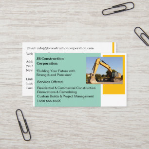 Carte De Visite Entraîneur blanc Bulldozer de construction jaune