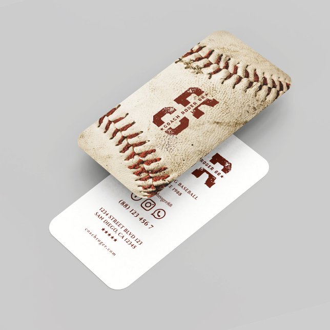 Carte De Visite Entraîneur de Baseball Baseball Rustique Monogramm (Baseball Coach Rustic Baseball Monogram Initials Business Card
)