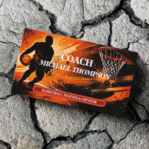 Carte De Visite Entraîneur de basket-ball dynamique orange noir 