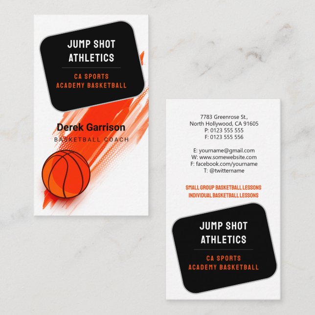 Carte De Visite Entraîneur de basket-ball | Formateur sportif (Devant / Derrière)