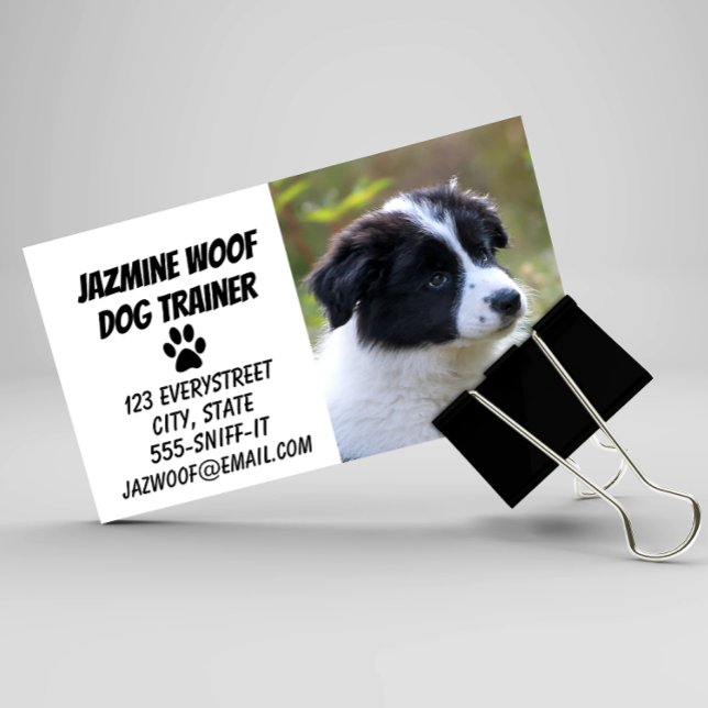 Carte De Visite Entraîneur de chien Noir Blanc Chiot (Créateur téléchargé)