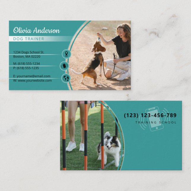 Carte De Visite Entraîneur de chiens | École d'entraînement de chi (Devant / Derrière)