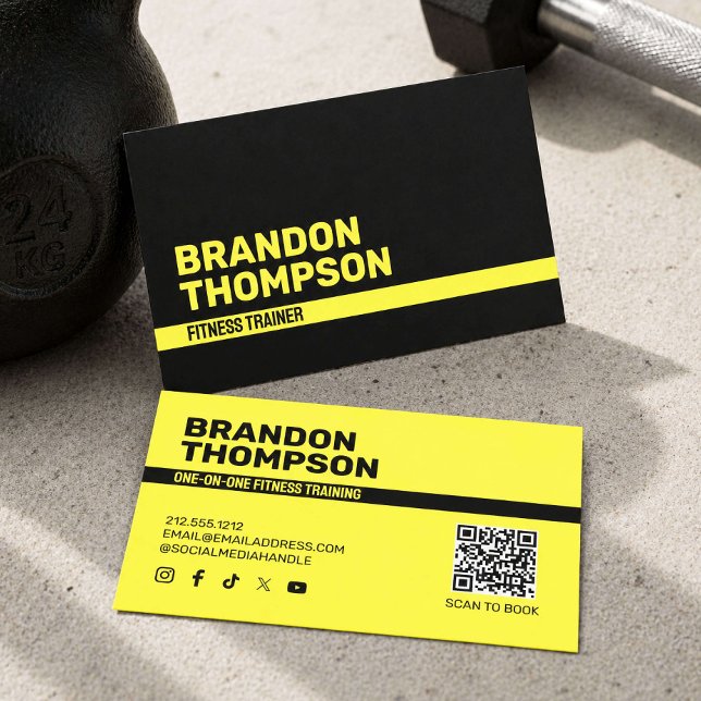Carte De Visite Entraîneur de fitness jaune moderne gras (Créateur téléchargé)