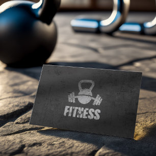 Carte De Visite Entraîneur de fitness Noir & Argent Kettlebell Bar