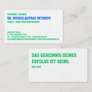 Carte De Visite Entraîneur de Fitness Tendance Gras Bleu Vert 