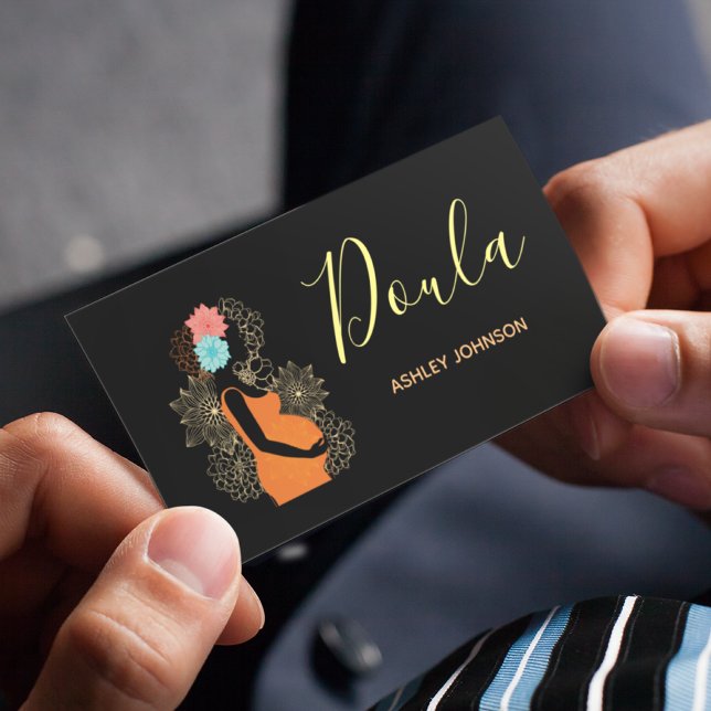 Carte De Visite Entraîneur de naissance Doula Calligraphie florale (Créateur téléchargé)