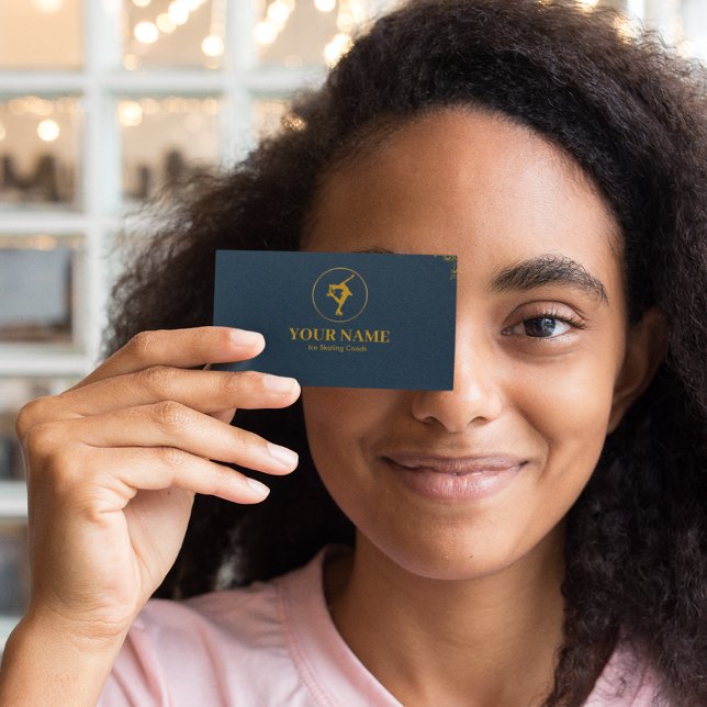 Carte De Visite Entraîneur de patinage sur glace Gold & Blue Navy (Créateur téléchargé)