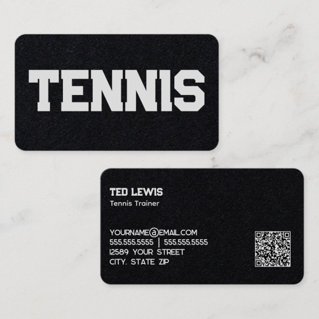 Carte De Visite Entraîneur de tennis QR personnalisé (Devant / Derrière)