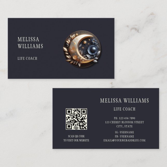 Carte De Visite Entraîneur de vie féminine 3D Moon (Devant / Derrière)