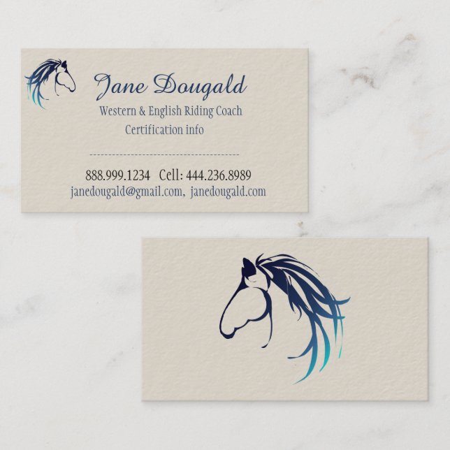 Carte De Visite Entraîneur instructeur d'équitation sur mesure (Devant / Derrière)