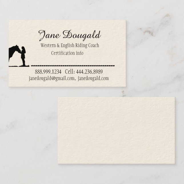 Carte De Visite Entraîneur instructeur d'équitation sur mesure (Devant / Derrière)