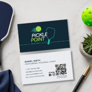 Carte De Visite Entraîneur Moderne de Pickleball en Noir Club d'In