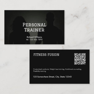 Carte De Visite Entraîneur personnel Black QR Fitness