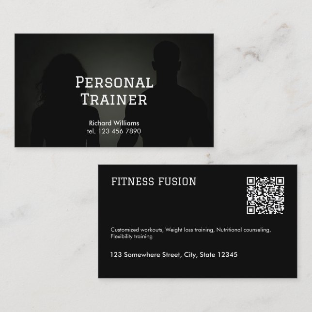 Carte De Visite Entraîneur personnel Black QR Fitness (Devant / Derrière)
