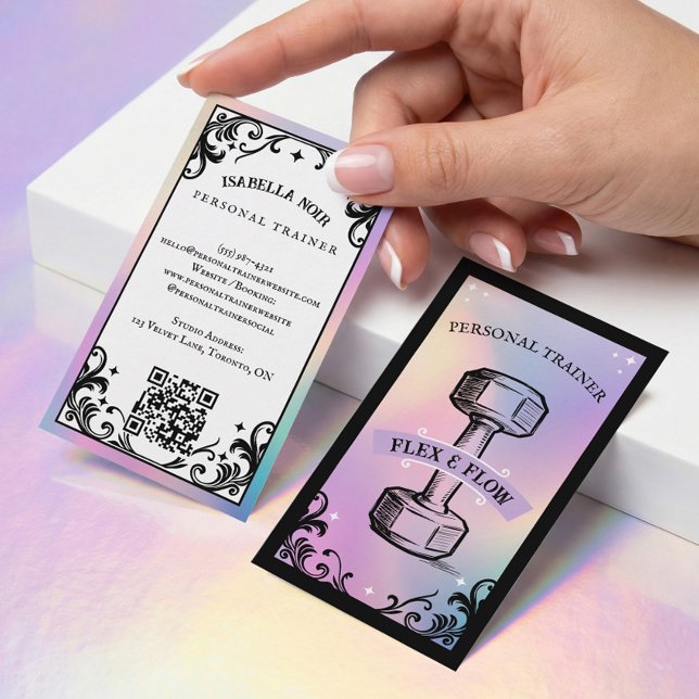 Carte De Visite Entraîneur Personnel de Fitness Holographique Irid (Iridescent Holographic Personal Trainer Fitness Business Card)