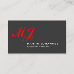 Carte De Visite Entraîneur Personnel Gris Monogramme Rouge