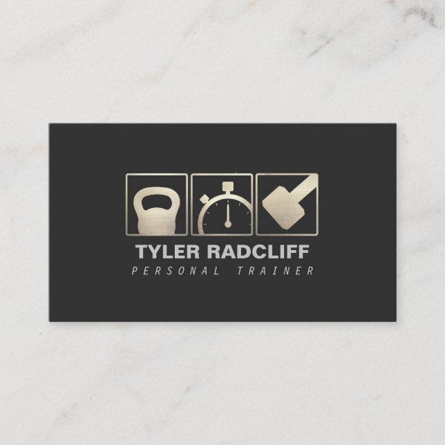 Carte De Visite Entraîneur personnel Kettlebell, Dumbbell, Stopwat (Devant)