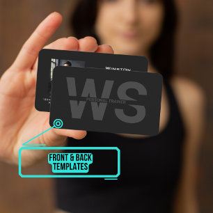 Carte De Visite Entraîneur personnel Noir avec initiales