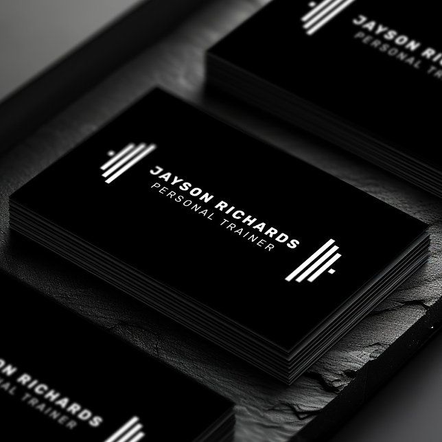 Carte De Visite Entraîneur Personnel Simple Barbell Gras Noir Pur (Créateur téléchargé)