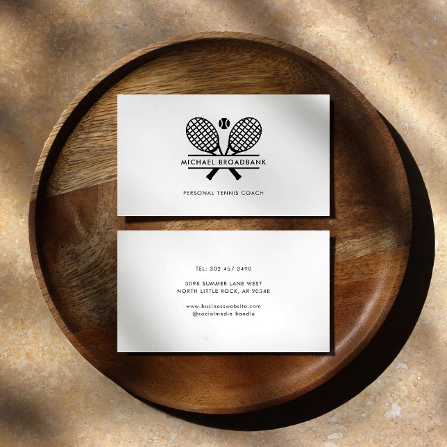 Carte De Visite Entraîneur sportif de tennis de pelouse personnel (Tennis Club Professional Team Coach Rackets Motif Business Card)