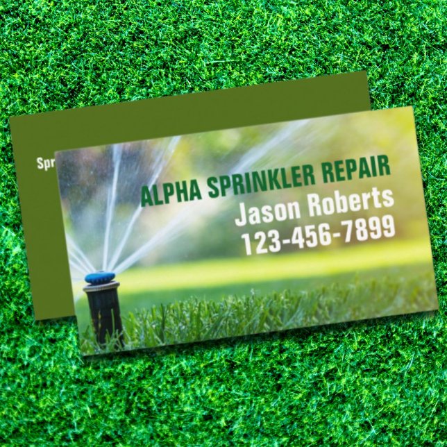 Carte De Visite Entrepôt de pelouse Aménagement de l'arroseur Répa (Lawn Care Landscaping Sprinkler Repair Irrigation Business Card)