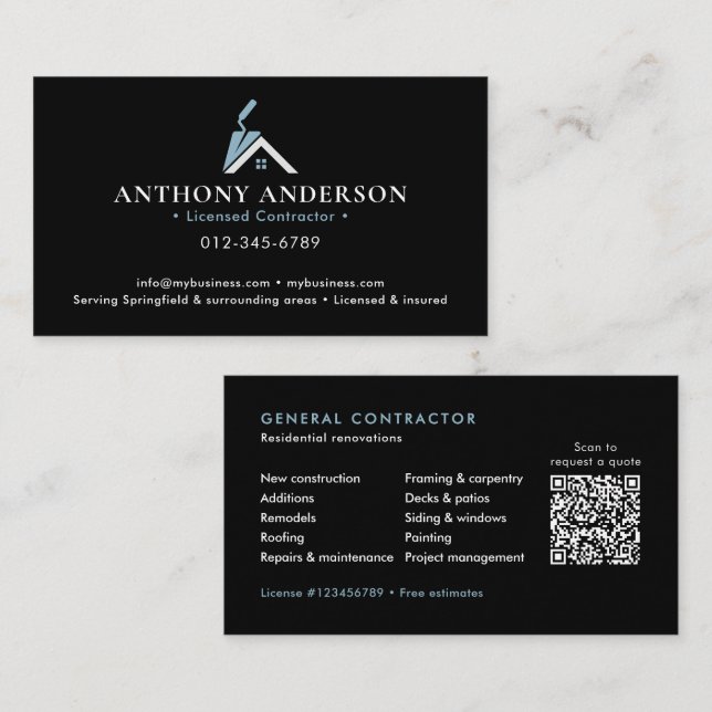 Carte De Visite Entrepreneur/Construction Code QR Moderne (Devant / Derrière)