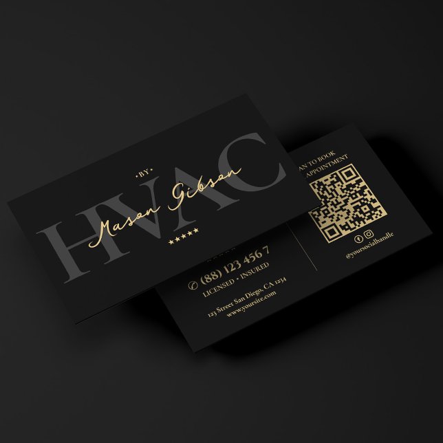 Carte De Visite Entrepreneur CVC Moderne Élégant Écriture Noire (Elegant Modern HVAC Contractor Black Script Business Card
)