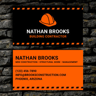 Carte De Visite Entrepreneur de bâtiment Casque orange
