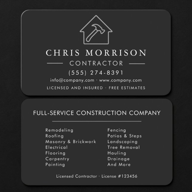 Carte De Visite Entrepreneur de construction Argent Noir (Créateur téléchargé)