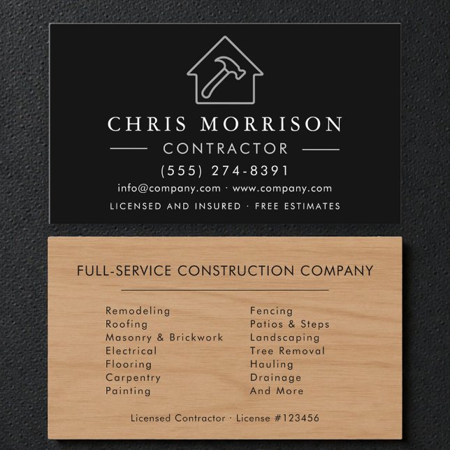 Carte De Visite Entrepreneur de construction d'accent en bois mode (Créateur téléchargé)