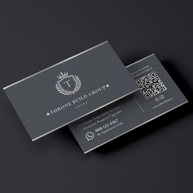 Carte De Visite Entrepreneur de construction d'architecte de luxe  (Luxury Architect Contractor Construction Crest Business Card
)