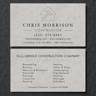 Carte De Visite Entrepreneur de construction de bâtiments en béton