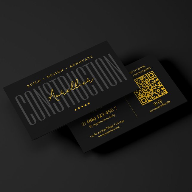 Carte De Visite Entrepreneur de construction de luxe Construction  (Luxury Builder Contractor Construction Yellow Blac Business Card
)