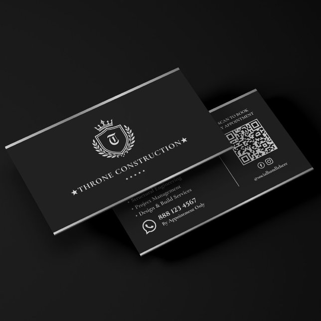 Carte De Visite Entrepreneur de construction de luxe Crest noir (Luxury Construction Crest Contractor Black Business Card
)
