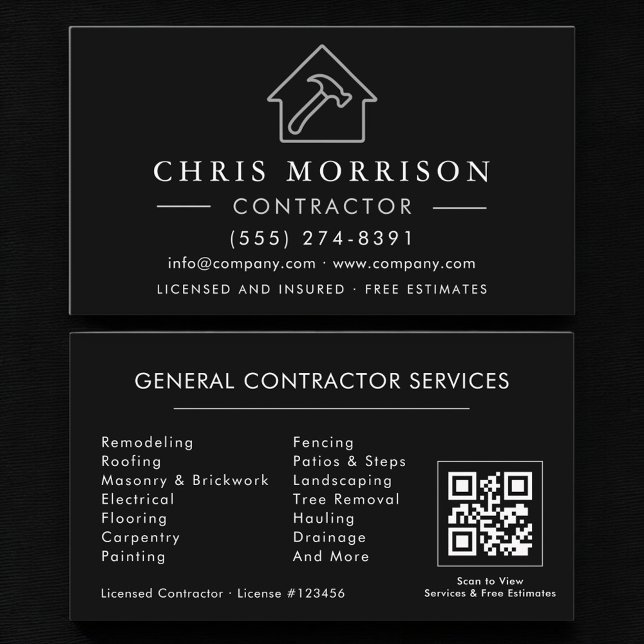 Carte De Visite Entrepreneur de construction générale Code QR (Créateur téléchargé)