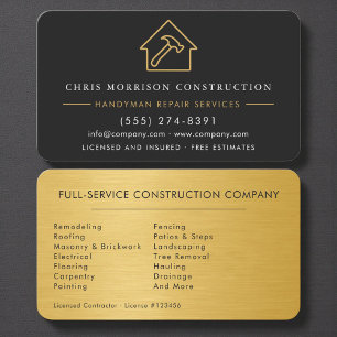 Carte De Visite Entrepreneur de construction & métallurgie en or